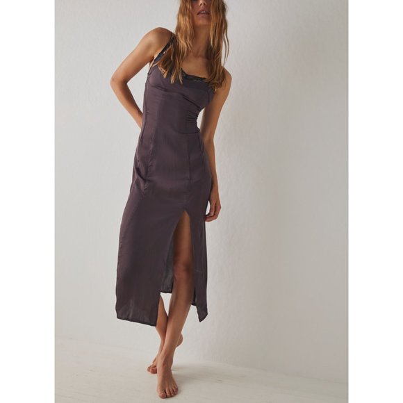🎉LAST CHANCE🎉 FREE PEOPLE City Cool Midi Slip / Chocolate Merlot - Picture 2 of 6